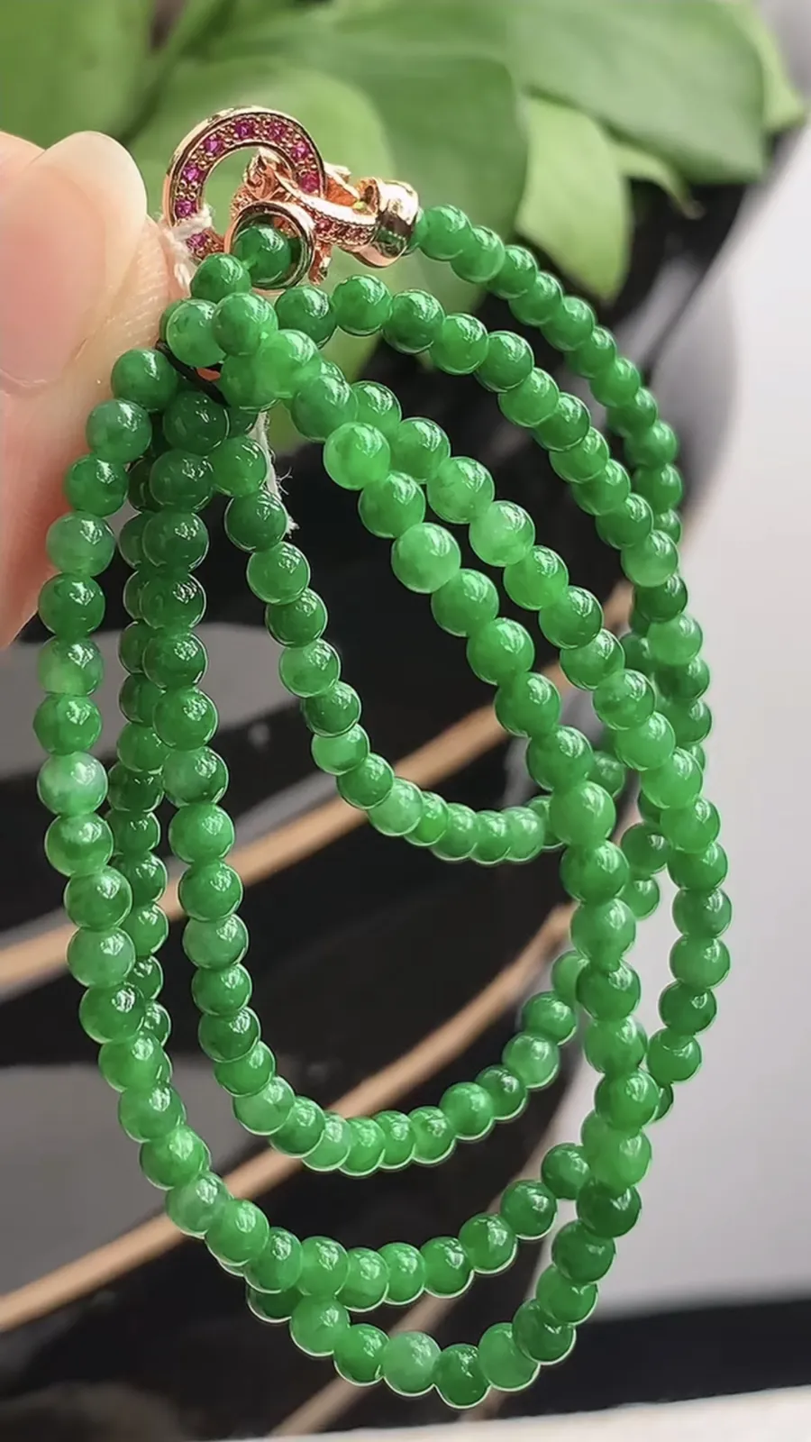 a货翡翠冰种满绿圆珠小米珠项链毛衣链 尺寸3.4mm 重量14.38g 1216