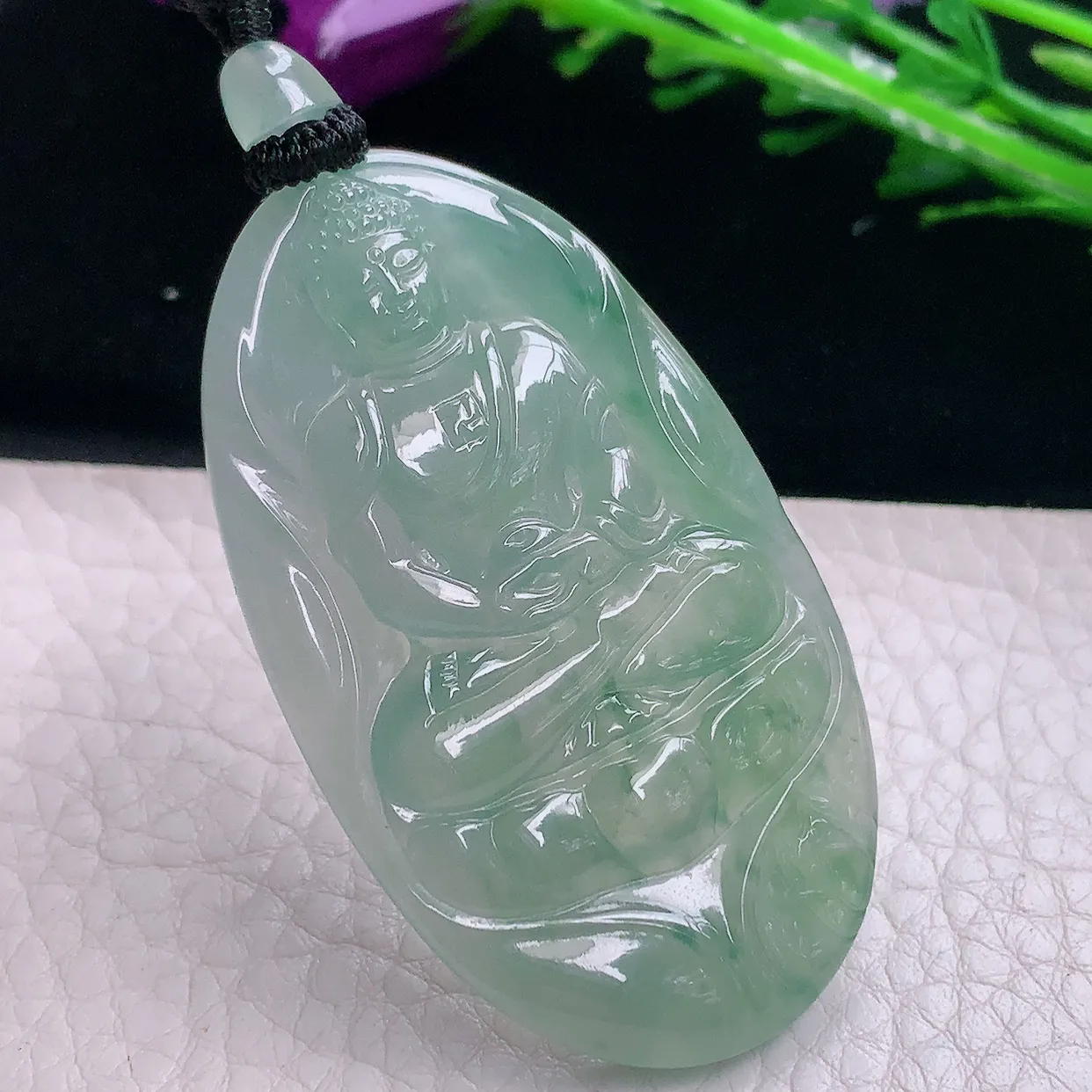 yl实拍53.8*31.5*5.3天然翡翠a货睛水大日如来佛祖吊坠冰透精雕守护神玉坠