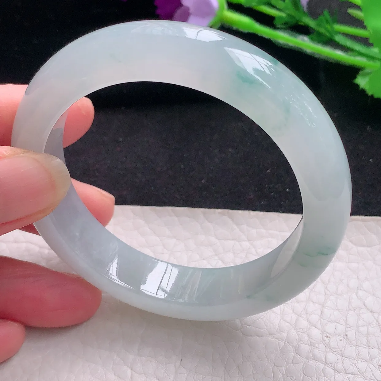 xo自然光54*12.8*9平安镯 缅甸翡翠A货冰飘花宽边玉手镯玉手环