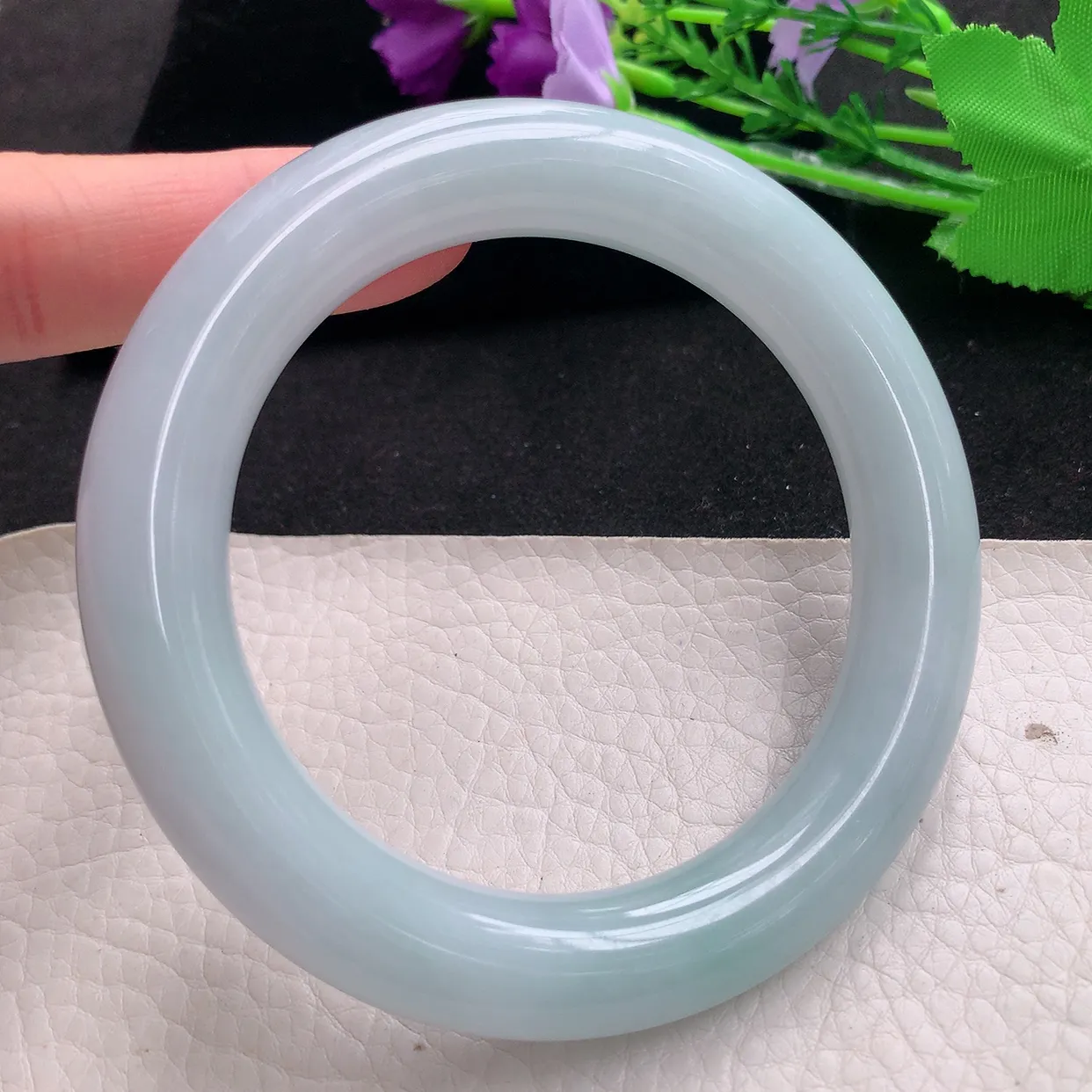 jx大圈口60.5*12胖圆镯 缅甸翡翠a货玉手镯飘蓝圆条玉手环 美人镯