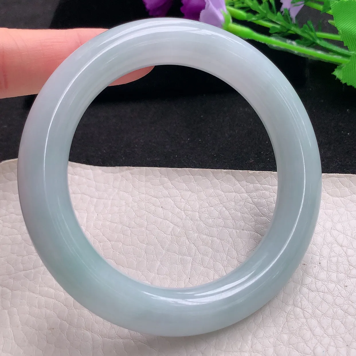 jx大圈口60.5*12胖圆镯 缅甸翡翠a货玉手镯飘蓝圆条玉手环 美人镯