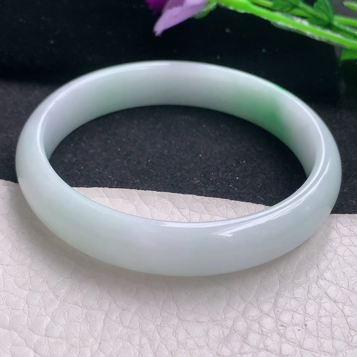 jm大圈口60*12*7平安镯 缅甸翡翠A货飘绿宽边玉手镯玉手环