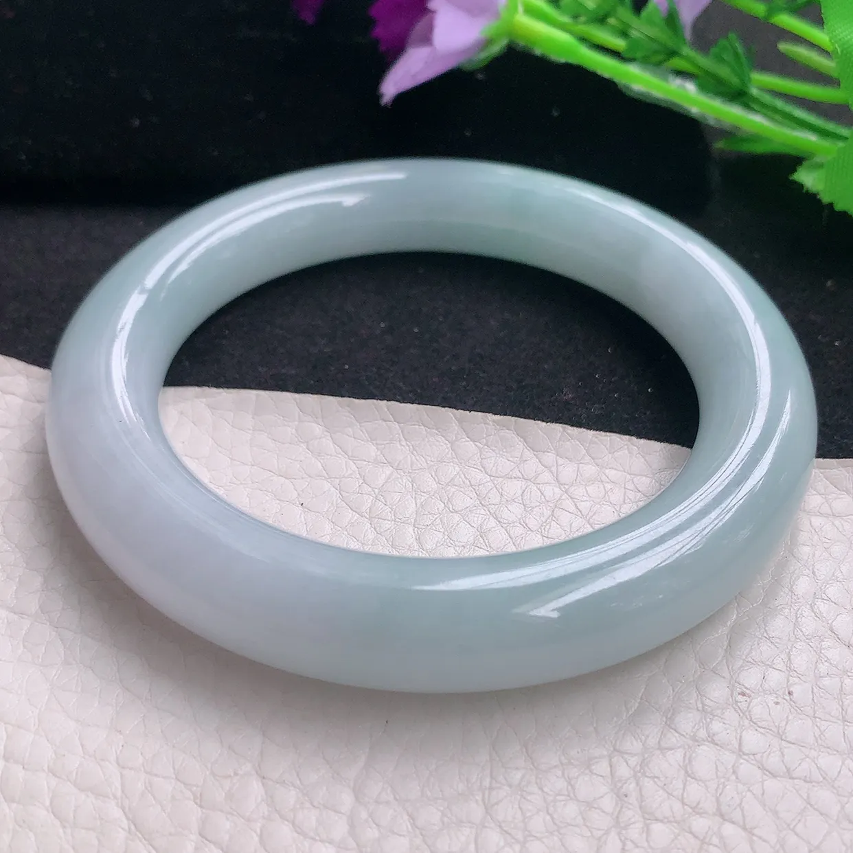 jx大圈口60.5*12胖圆镯 缅甸翡翠a货玉手镯飘蓝圆条玉手环 美人镯