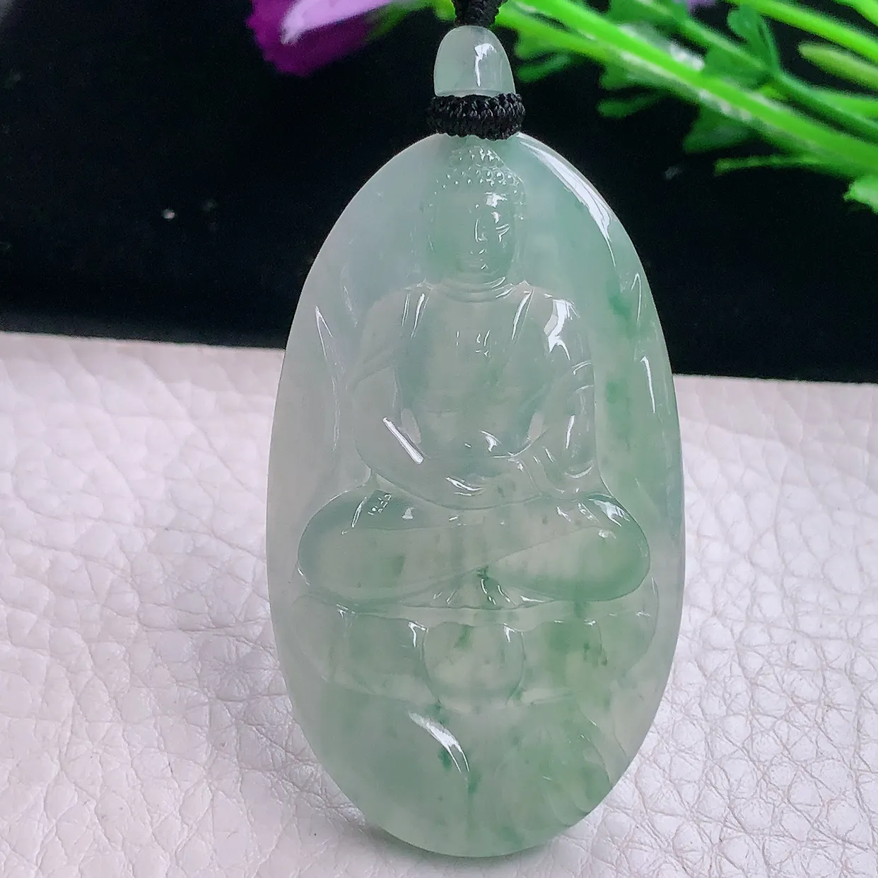 yl实拍53.8*31.5*5.3天然翡翠a货睛水大日如来佛祖吊坠冰透精雕守护神玉坠