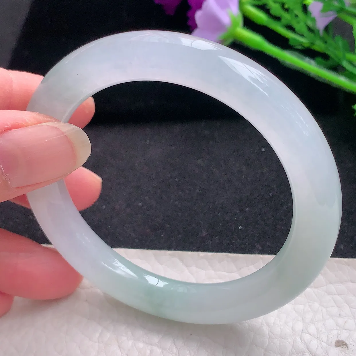 fy自然光54*9.3美人镯 翡翠玉手镯冰纯圆条玉手环 美人镯