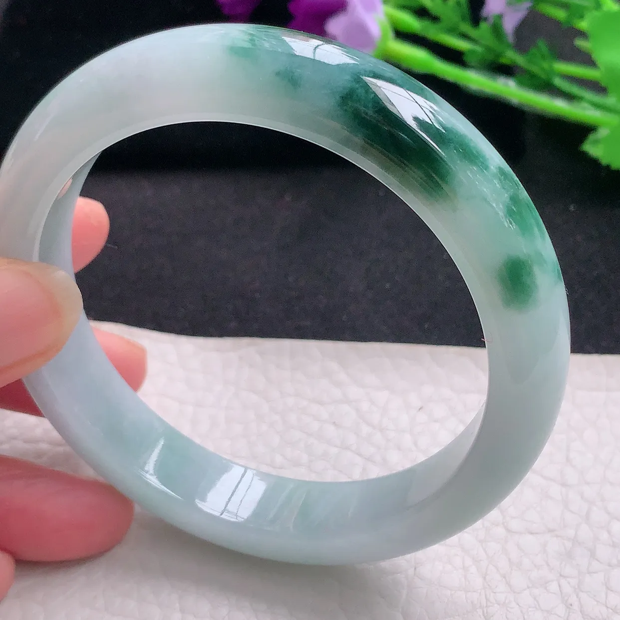 nc大圈口61.5*13.3*9平安镯 翡翠玉手镯飘花大气宽边玉手环