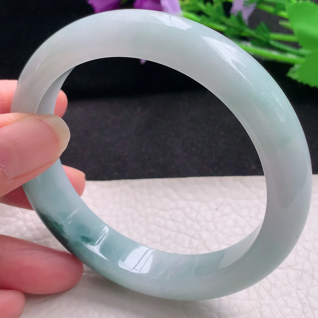 nc大圈口61.5*13.3*9平安镯 翡翠玉手镯飘花大气宽边玉手环