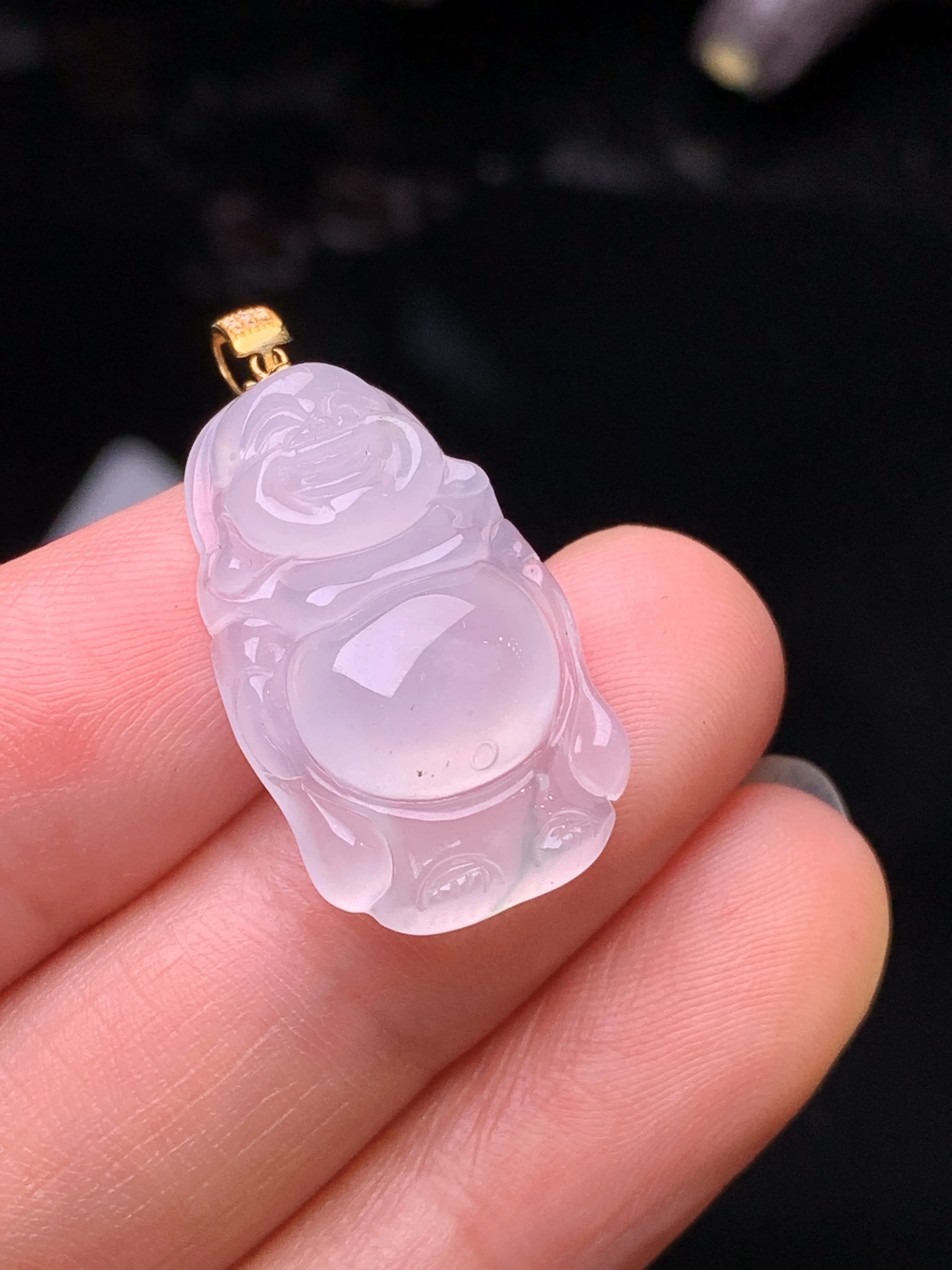 18k金镶嵌冰种佛公吊坠 玉质细腻 色泽清新艳丽 整体尺寸28.7*14.6*5.5