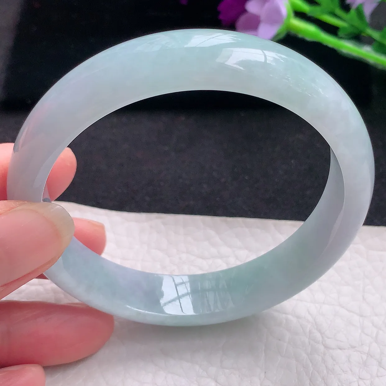 ee自然光59.5*13.5*7.3平安镯 缅甸翡翠A货清新宽边玉手镯玉手环