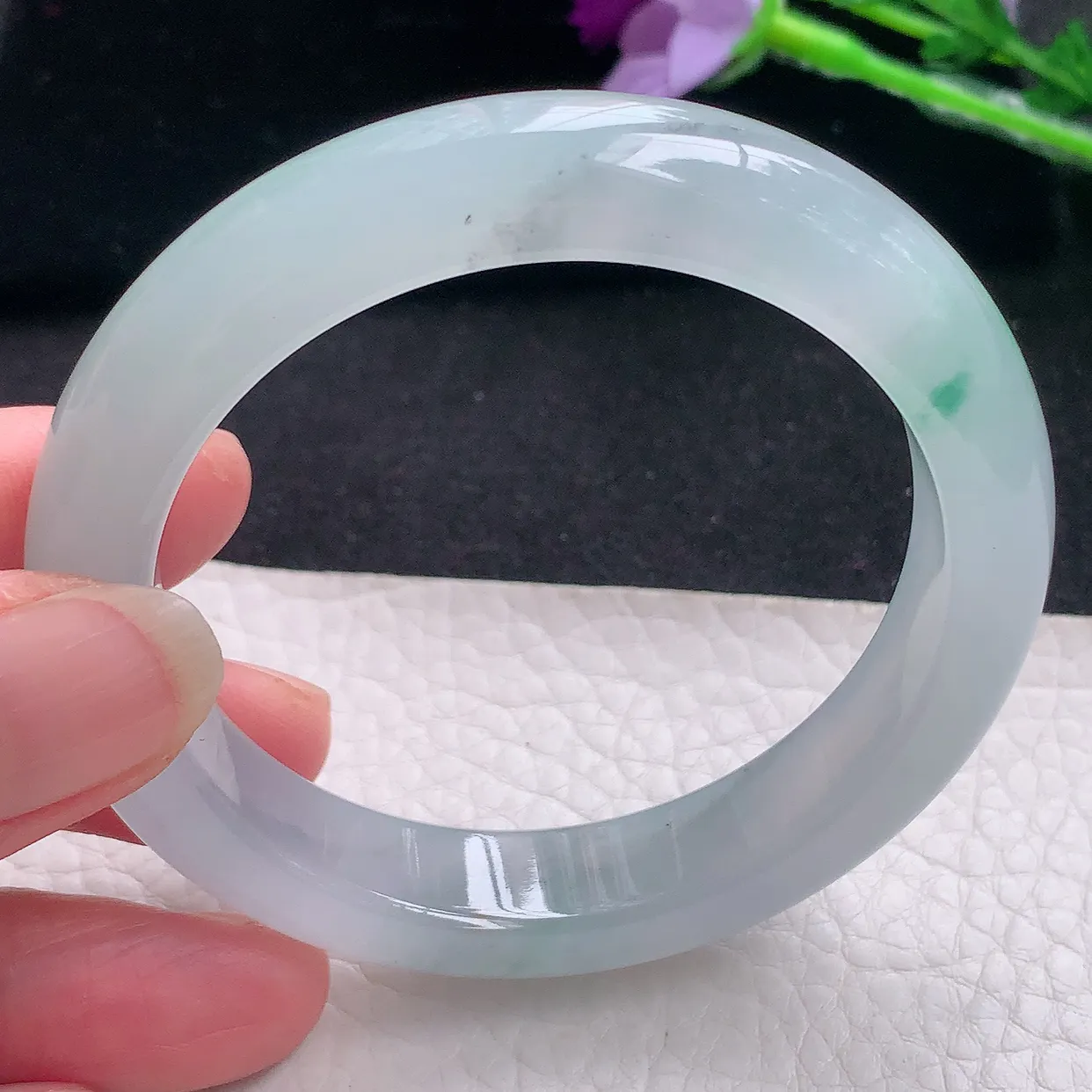 xo自然光53*11.6*8.3平安镯 缅甸翡翠A货冰飘绿花宽边玉手镯玉手环