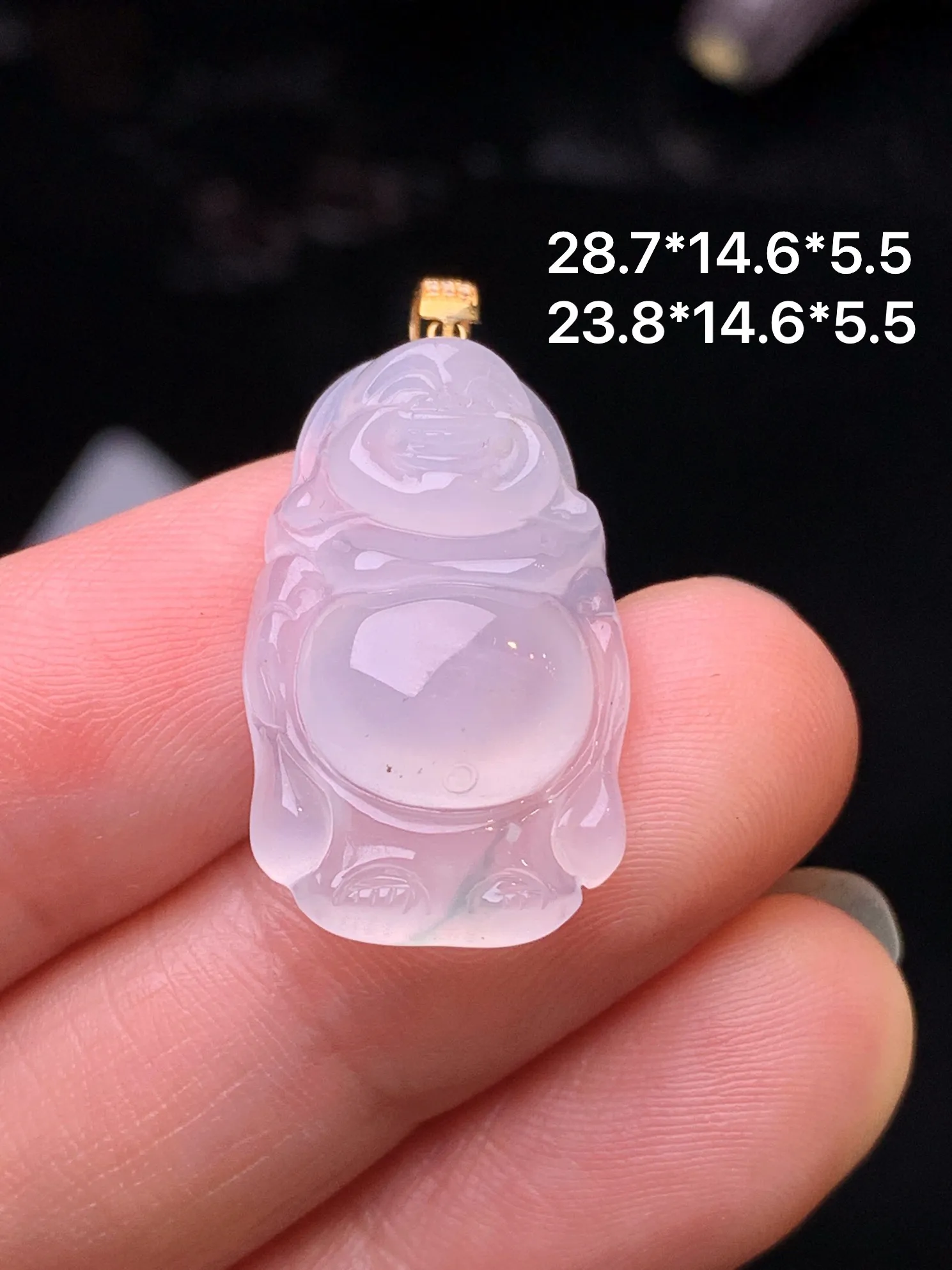 18k金镶嵌冰种佛公吊坠 玉质细腻 色泽清新艳丽 整体尺寸28.7*14.6*5.5