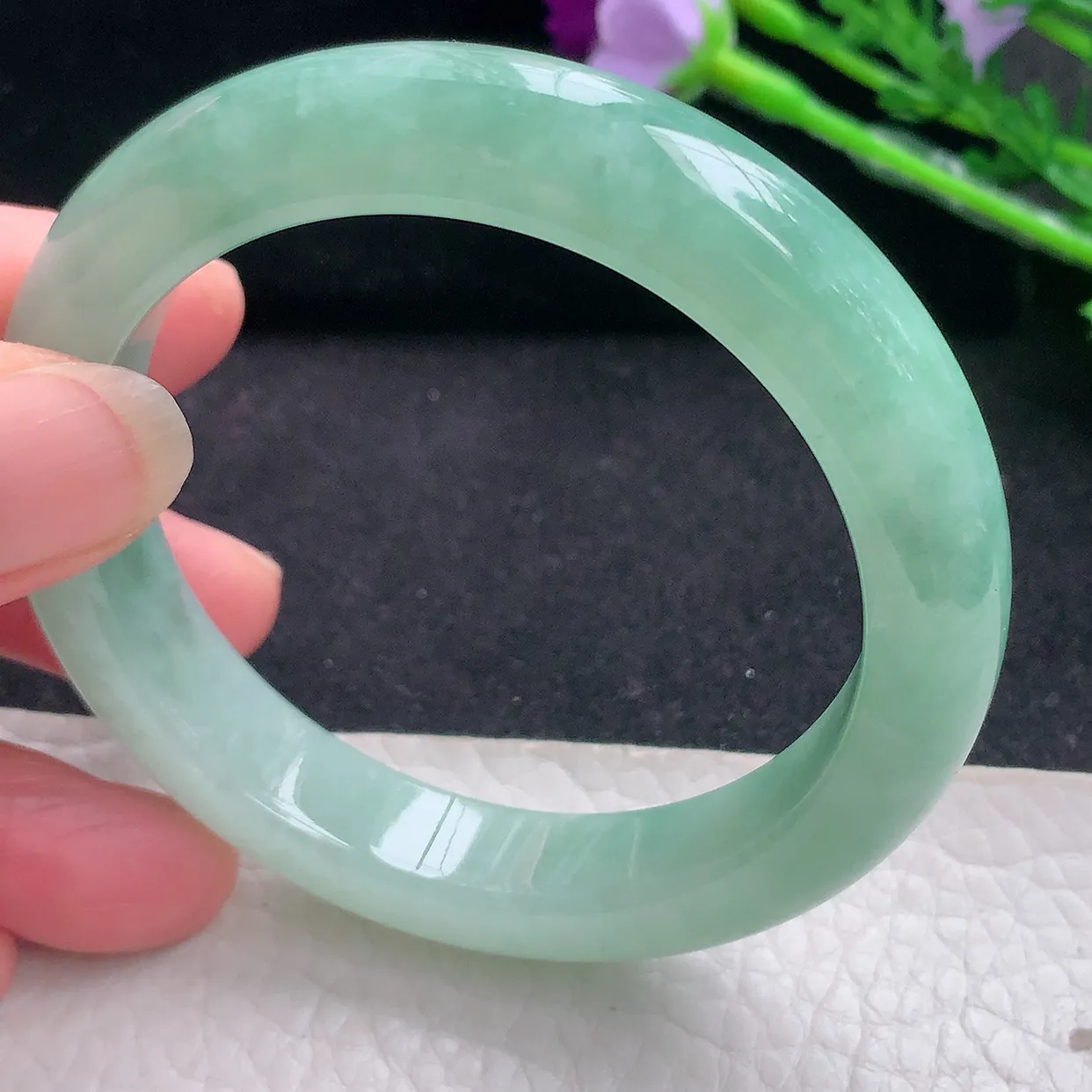 nr自然光53.5*11.3*8.6美人镯 缅甸翡翠a货水润满绿宽边玉手镯玉手环