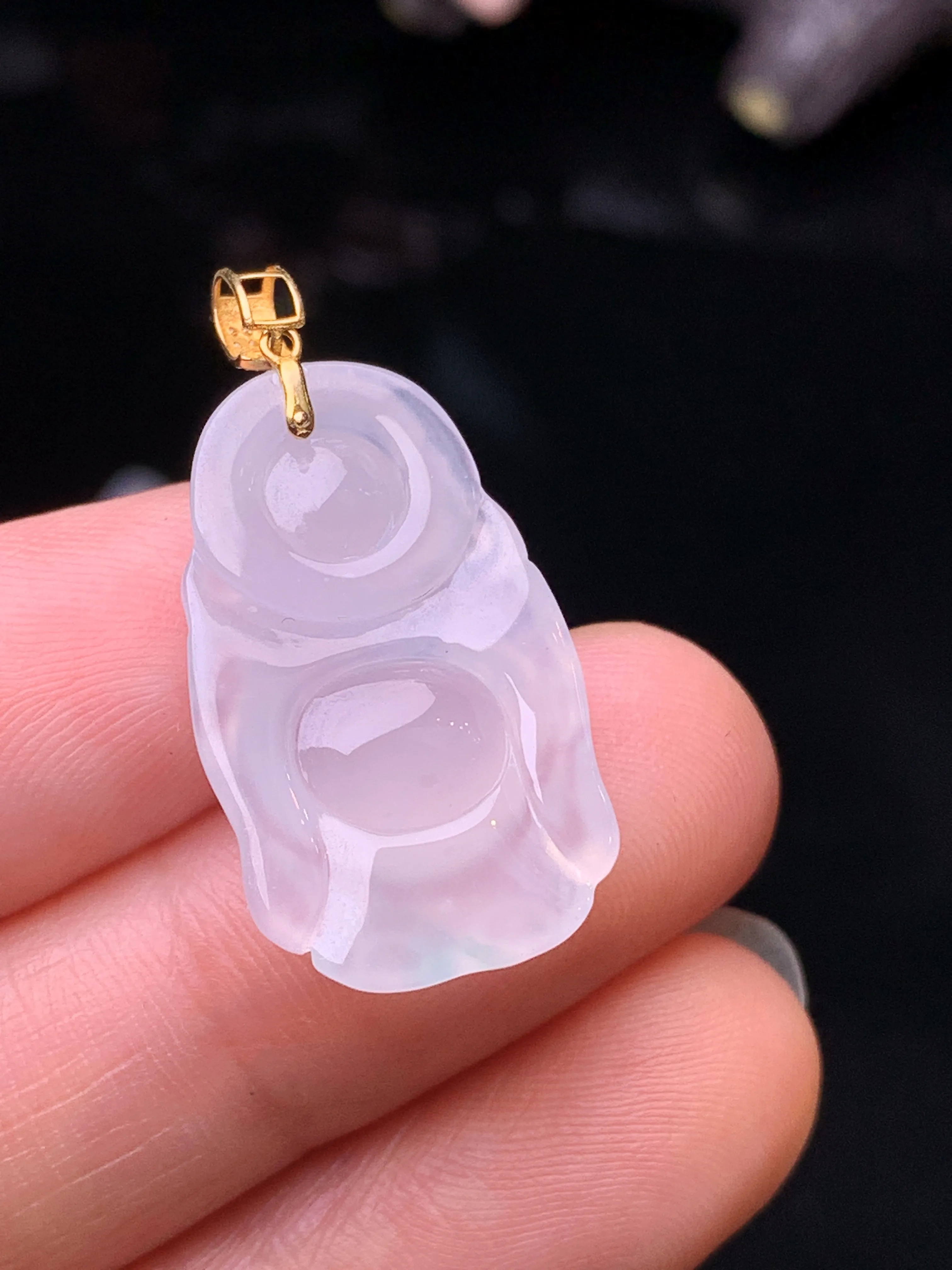 18k金镶嵌冰种佛公吊坠 玉质细腻 色泽清新艳丽 整体尺寸28.7*14.6*5.5