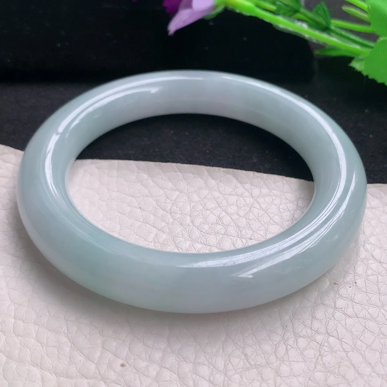 jx大圈口60.5*12胖圆镯 缅甸翡翠a货玉手镯飘蓝圆条玉手环 美人镯