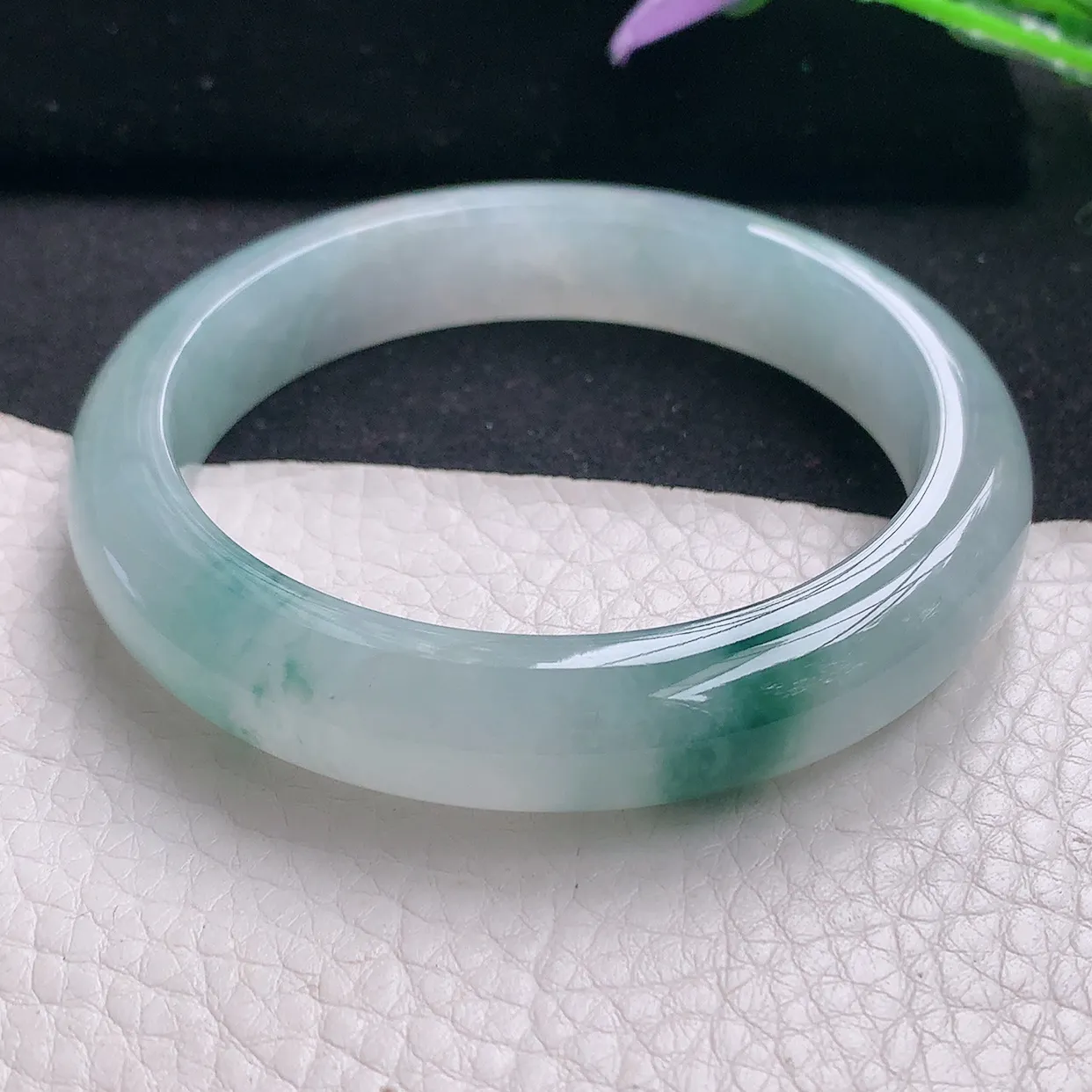 xd自然光57.5*12.5*8.5平安镯 缅甸翡翠a货玉手镯冰飘花宽边玉手环