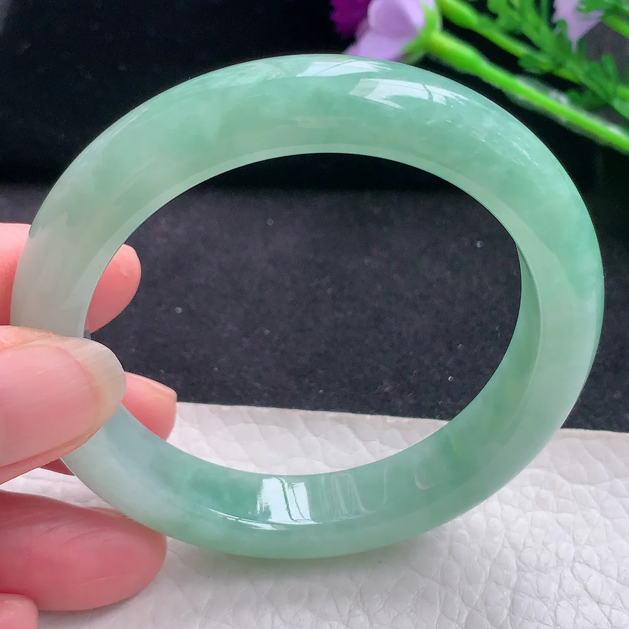 nr自然光53.5*11.3*8.6美人镯 缅甸翡翠a货水润满绿宽边玉手镯玉手环