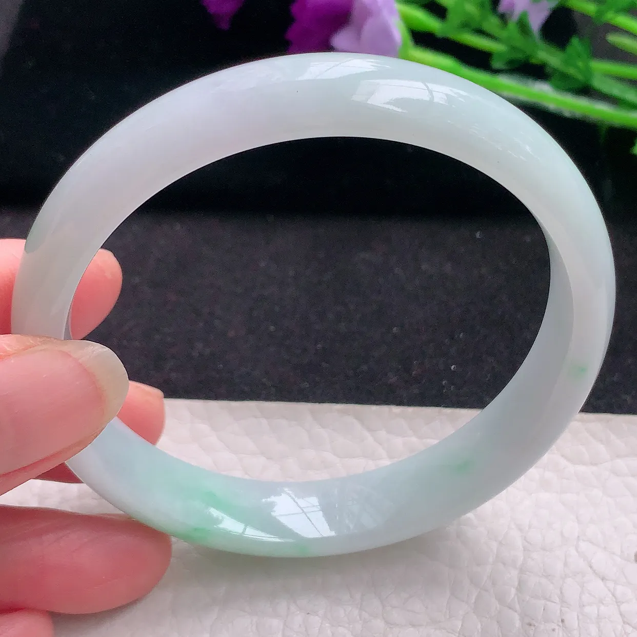 jm大圈口60*12*7平安镯 缅甸翡翠A货飘绿宽边玉手镯玉手环