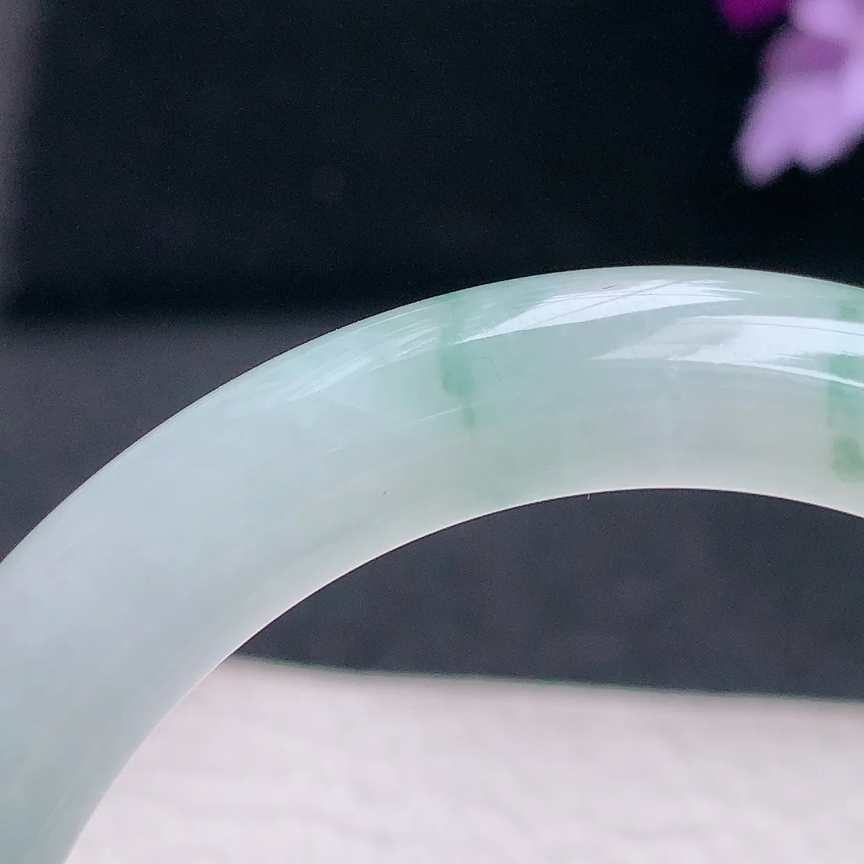 xd自然光53.8*9*8.6美人镯 缅甸翡翠a货玉手镯冰飘花圆条玉手环