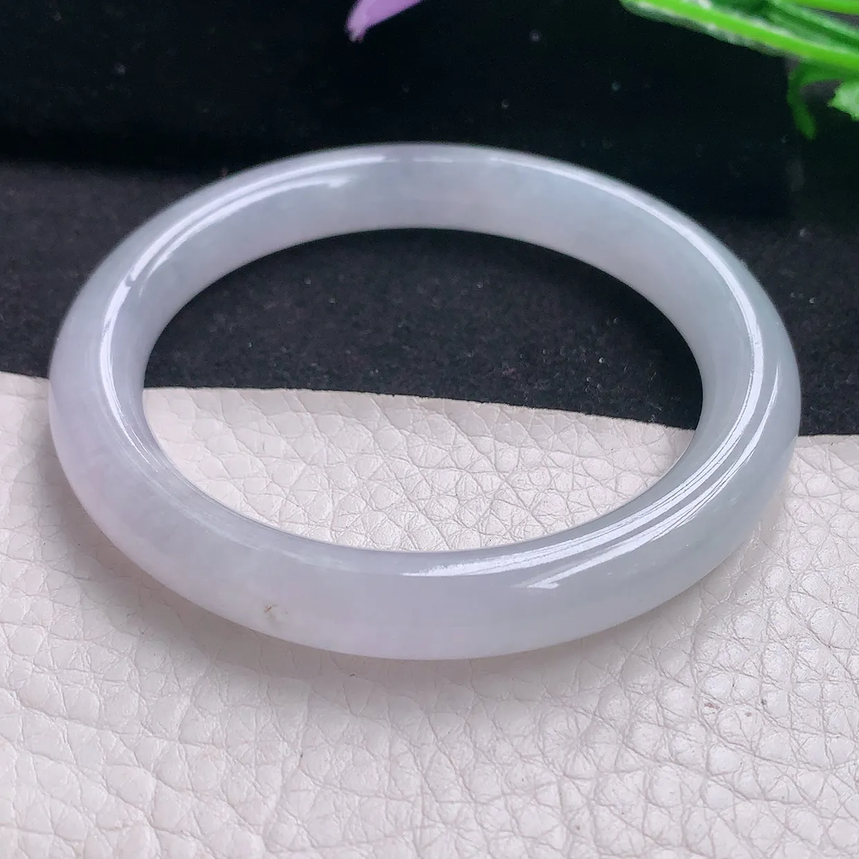 xh自然光55.3*9.2*8.8美人镯 翡翠a货玉手镯冰胶纯美圆条玉手环 平安镯