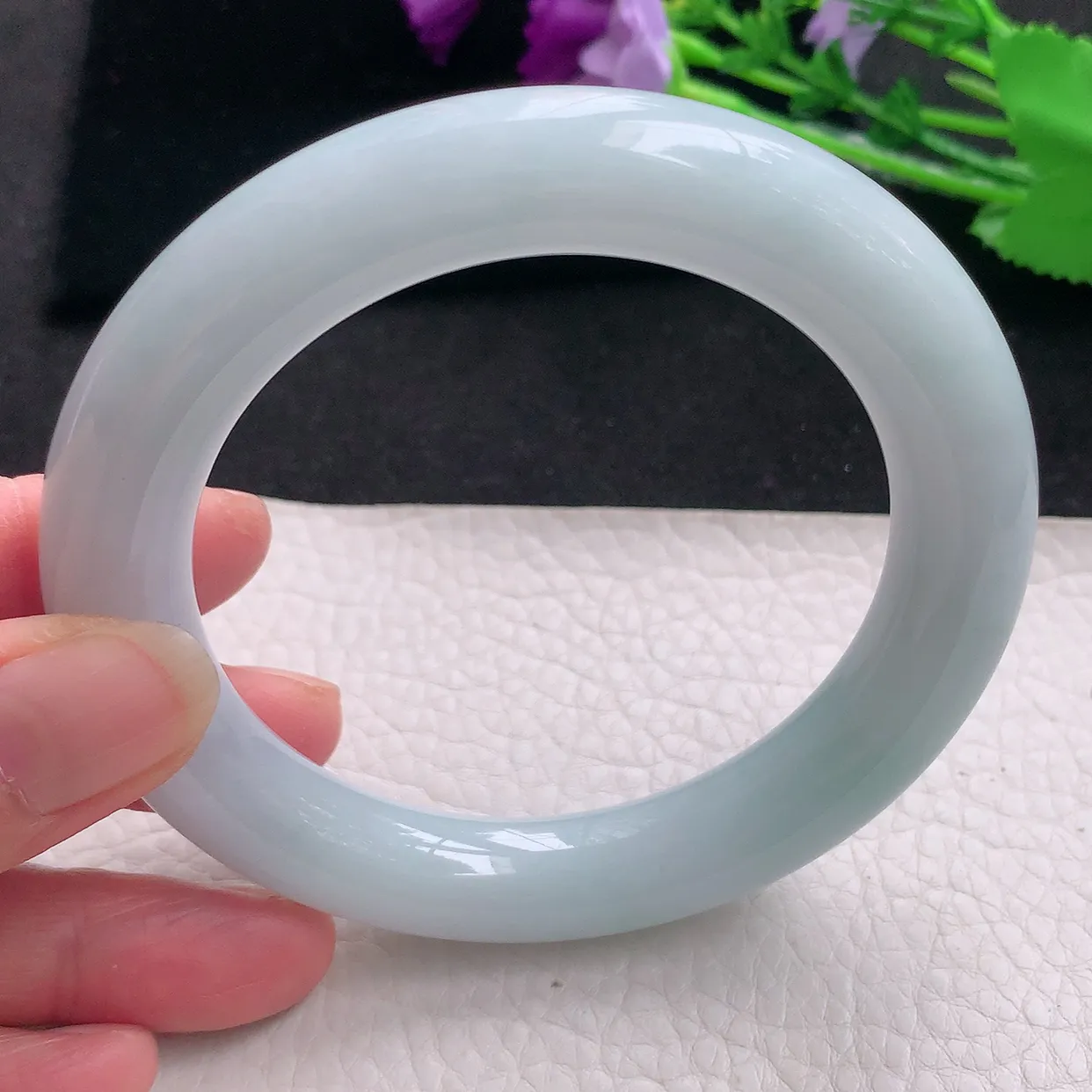 jx大圈口60.5*12胖圆镯 缅甸翡翠a货玉手镯飘蓝圆条玉手环 美人镯