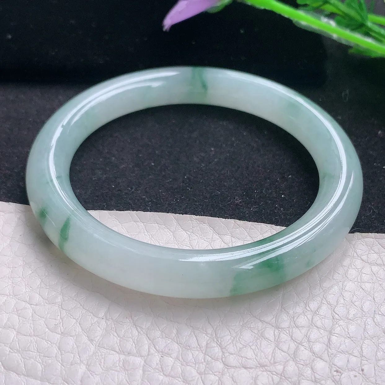 xd自然光53.8*9*8.6美人镯 缅甸翡翠a货玉手镯冰飘花圆条玉手环