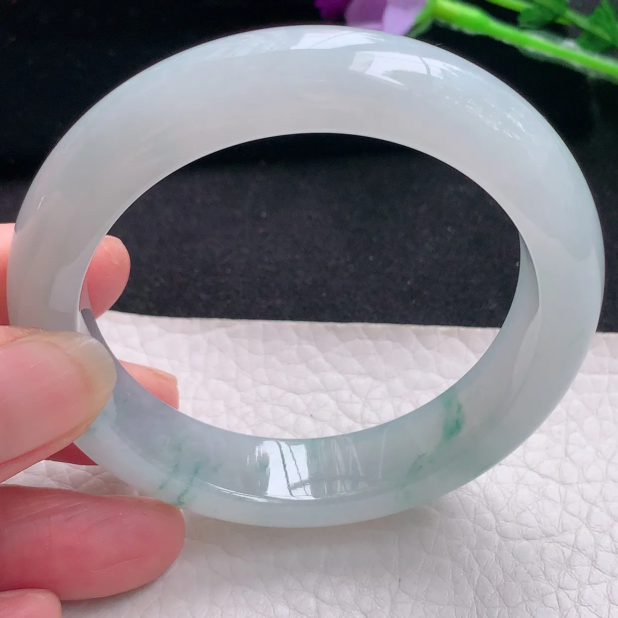 xo自然光54*12.8*9平安镯 缅甸翡翠A货冰飘花宽边玉手镯玉手环