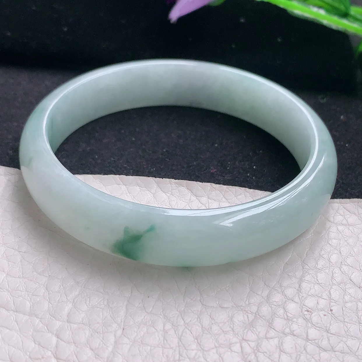 jm自然光56.7*12*6.3平安镯 缅甸翡翠A货飘花宽边玉手镯玉手环