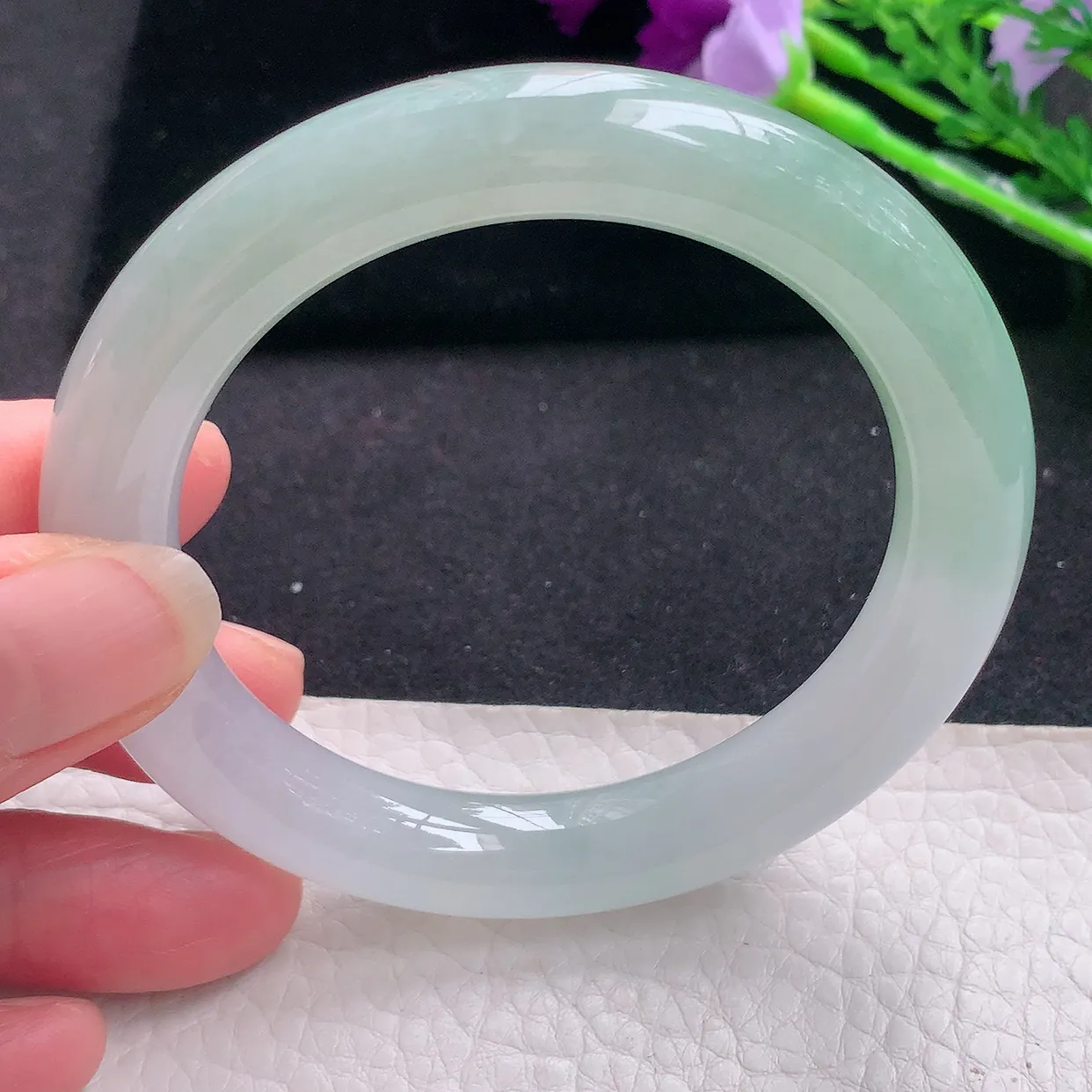 fy自然光56*10.6*10美人镯 翡翠玉手镯半山水圆条玉手环 美人镯