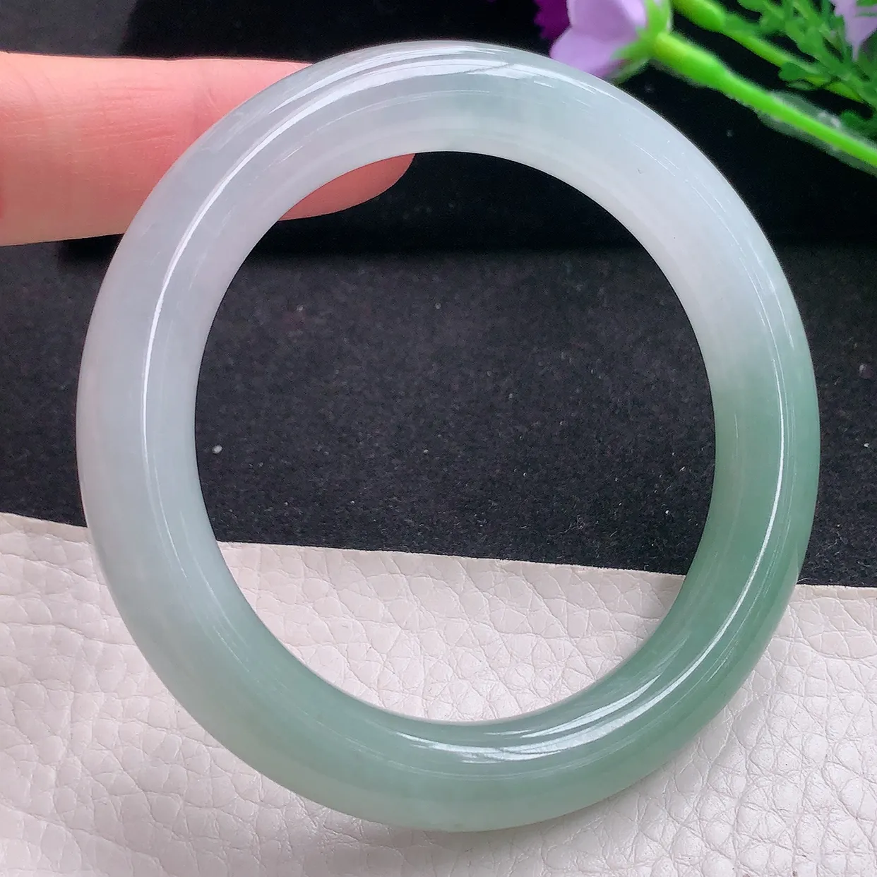 fy自然光56*10.6*10美人镯 翡翠玉手镯半山水圆条玉手环 美人镯