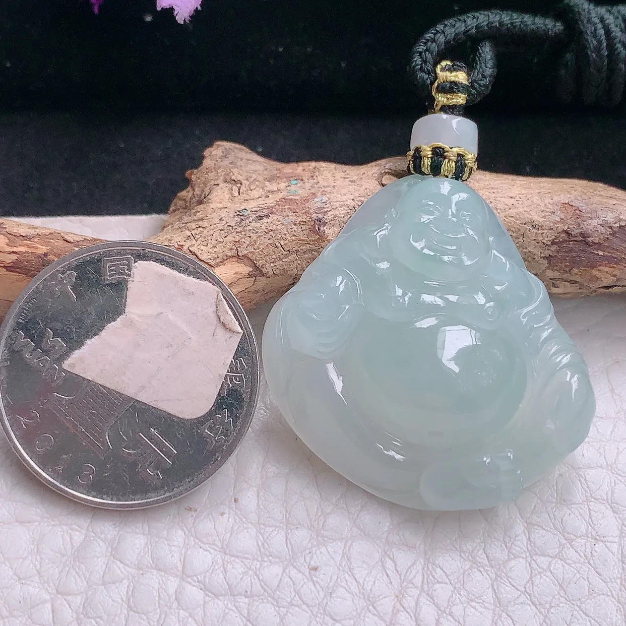 yl实拍30.8*31.8*9.3天然翡翠a货白冰大肚佛祖吊坠冰透福在眼前玉坠