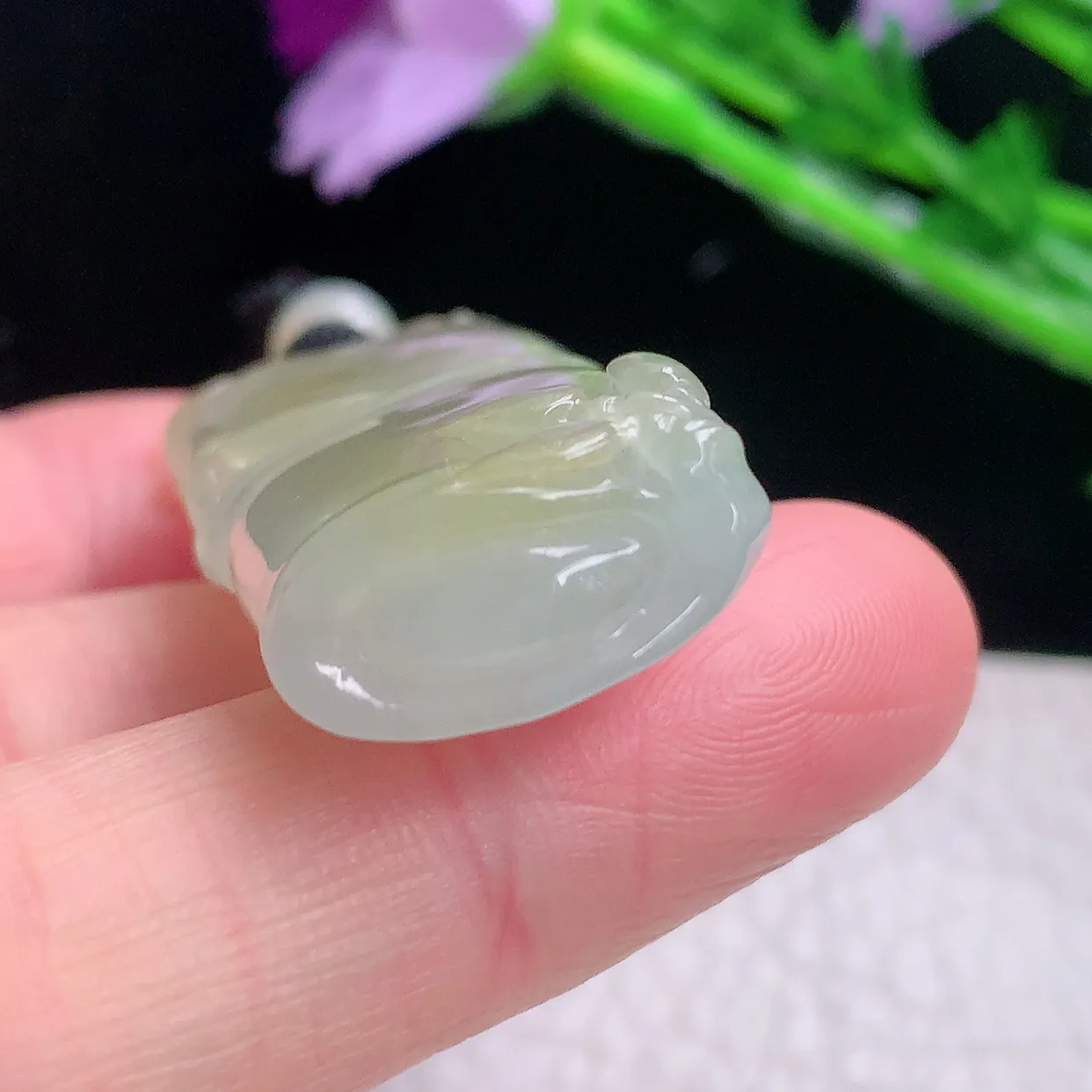 yl实拍43.6*18*9.5天然翡翠a货冰黄翡竹节吊坠 节节高升项坠