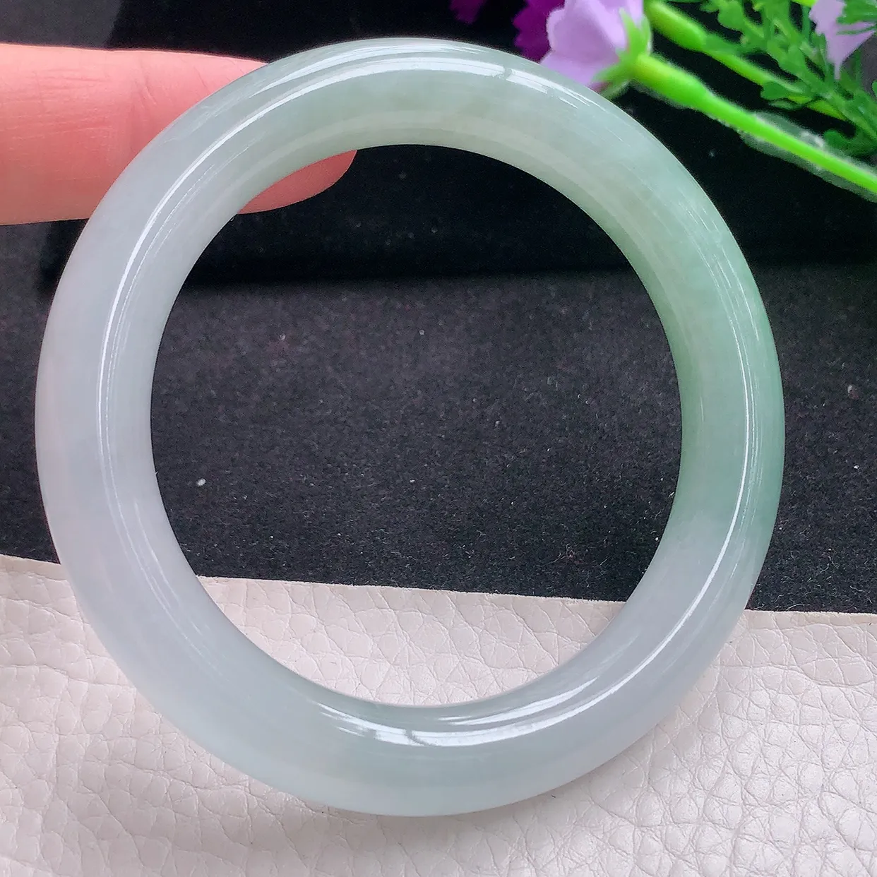 fy自然光56*10.6*10美人镯 翡翠玉手镯半山水圆条玉手环 美人镯