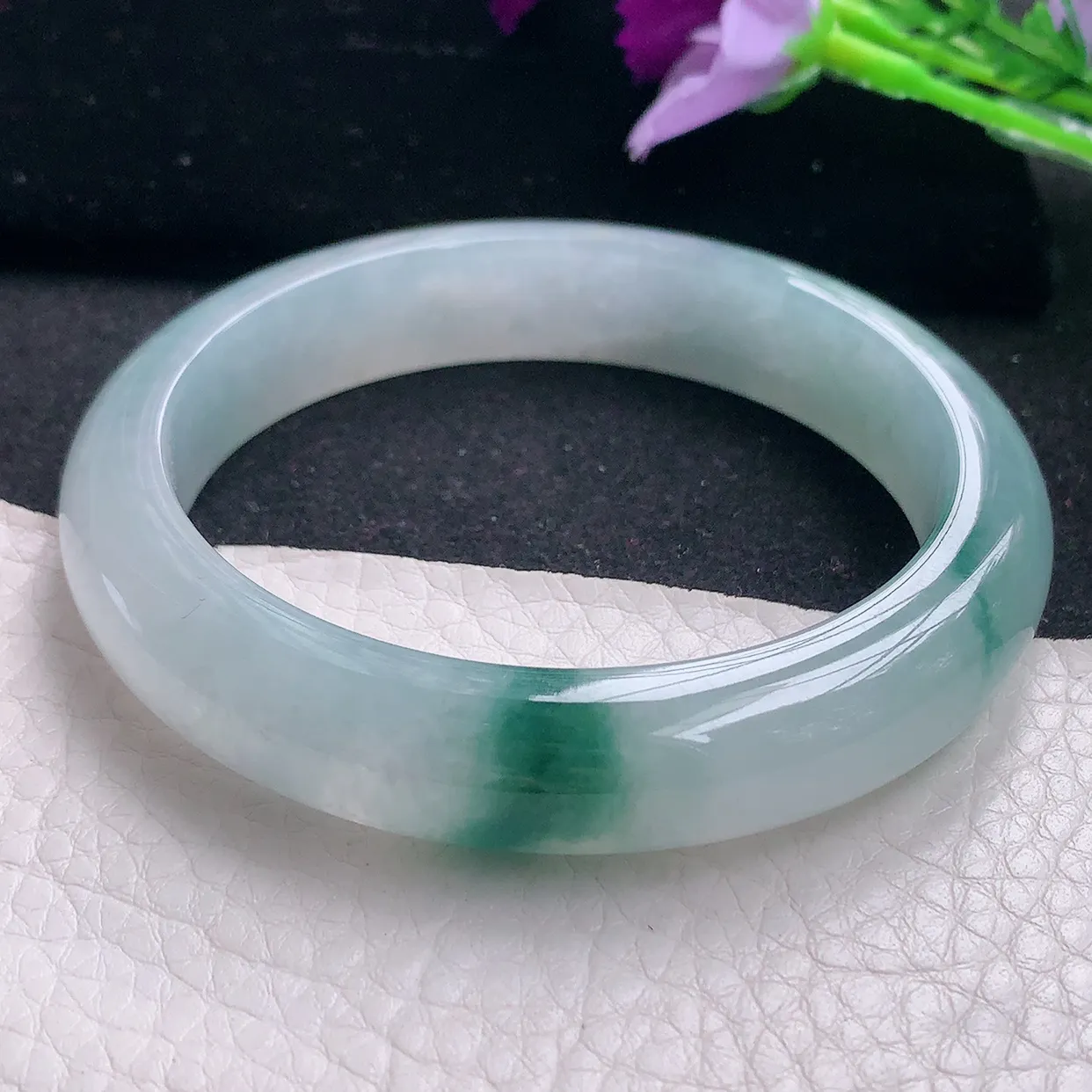 xd自然光57.5*12.5*8.5平安镯 缅甸翡翠a货玉手镯冰飘花宽边玉手环