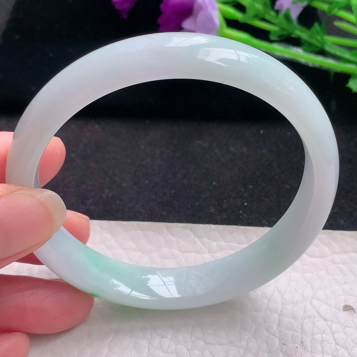 jm大圈口60*12*7平安镯 缅甸翡翠A货飘绿宽边玉手镯玉手环