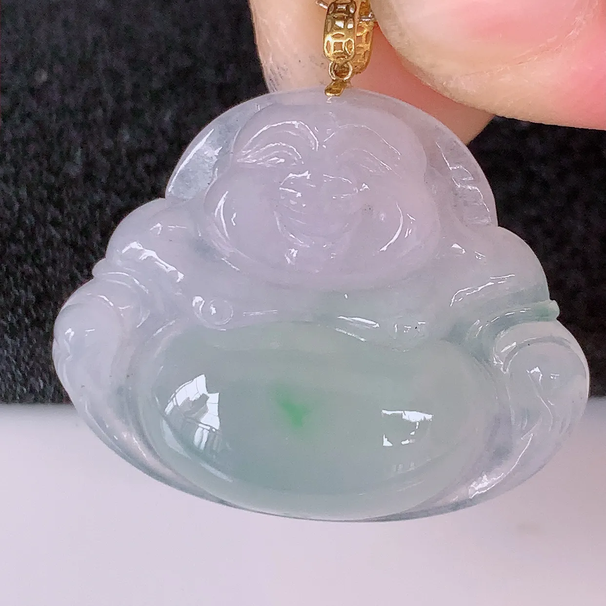 18K金镶嵌冰种飘绿翡翠佛公吊坠，玉笑佛，饱满，开脸喜庆，品佳品，配戴优雅迷人！#1.20