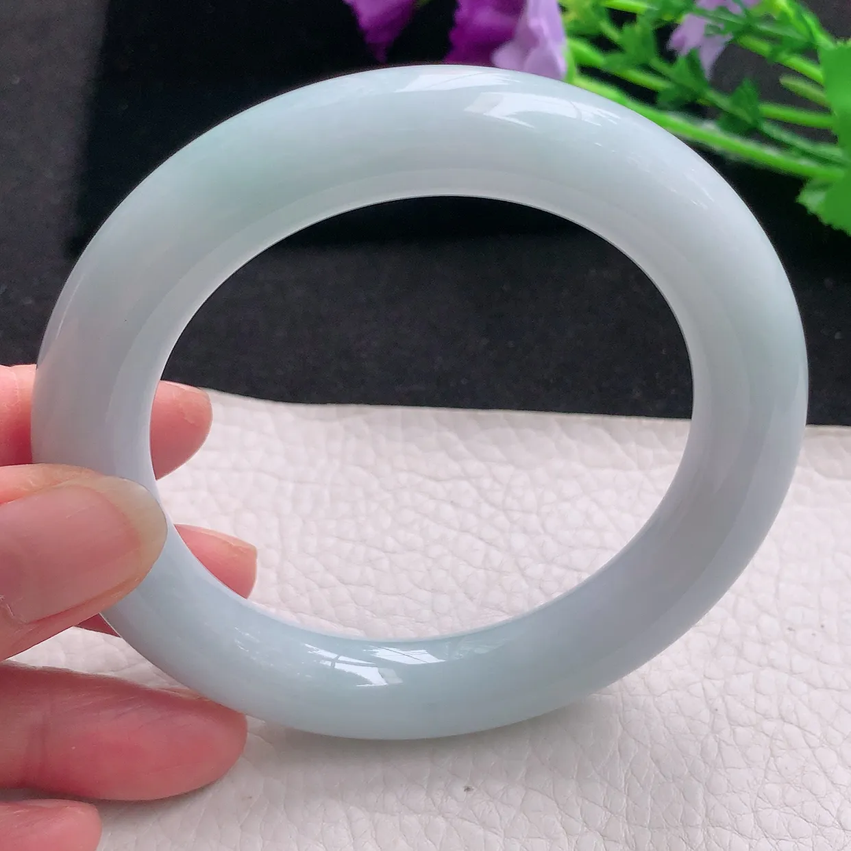 jx大圈口60.5*12胖圆镯 缅甸翡翠a货玉手镯飘蓝圆条玉手环 美人镯