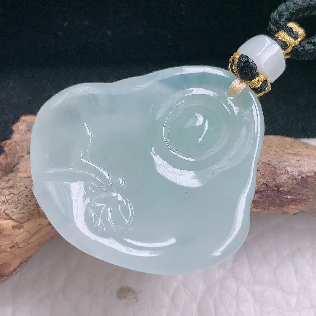 yl实拍30.8*31.8*9.3天然翡翠a货白冰大肚佛祖吊坠冰透福在眼前玉坠