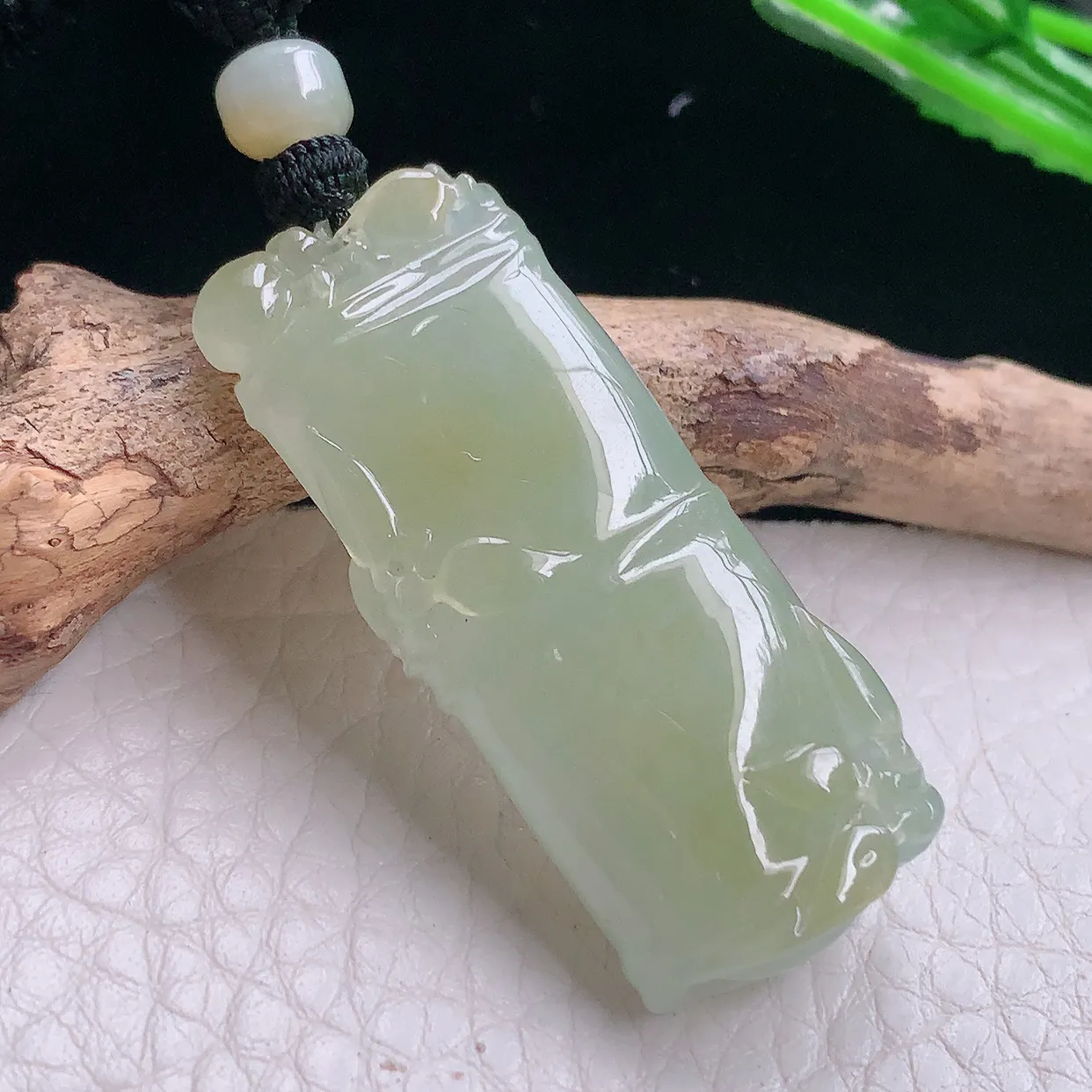yl实拍43.6*18*9.5天然翡翠a货冰黄翡竹节吊坠 节节高升项坠
