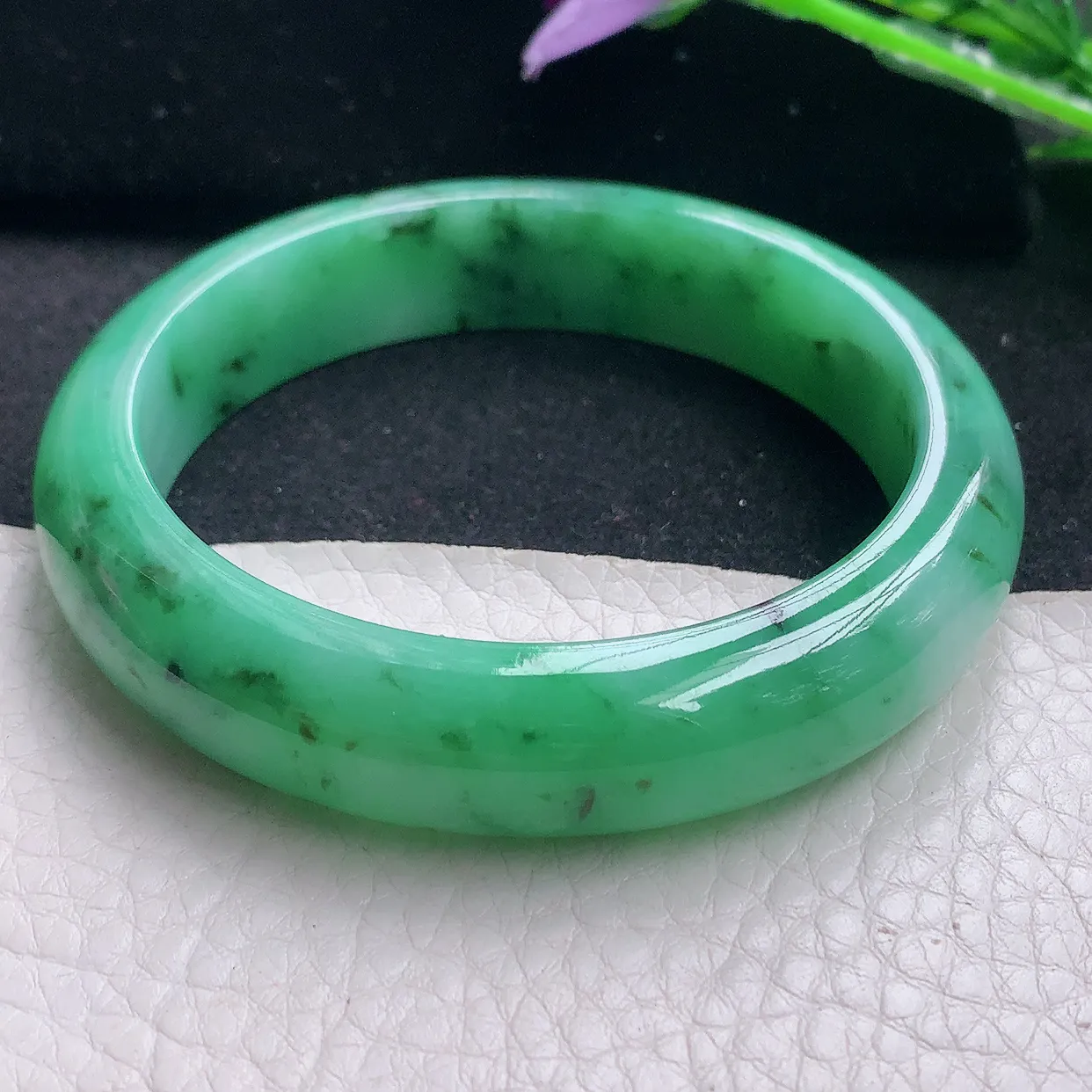 yh自然光57*13.2*8.3平安镯 翡翠玉手镯水润满绿宽边玉手环 美人镯