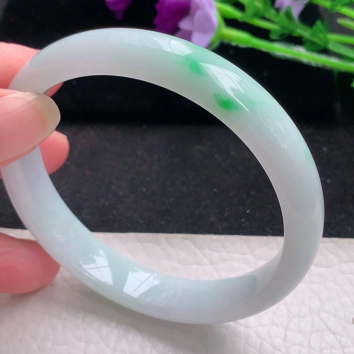 jm大圈口60*12*7平安镯 缅甸翡翠A货飘绿宽边玉手镯玉手环