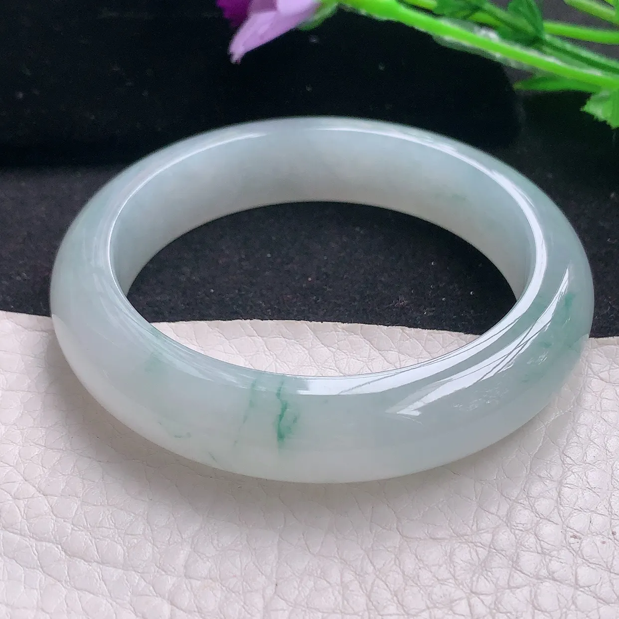 xo自然光54*12.8*9平安镯 缅甸翡翠A货冰飘花宽边玉手镯玉手环