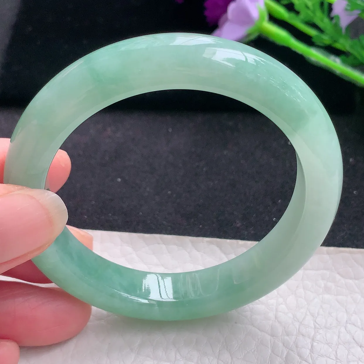 nr自然光53.5*11.3*8.6美人镯 缅甸翡翠a货水润满绿宽边玉手镯玉手环