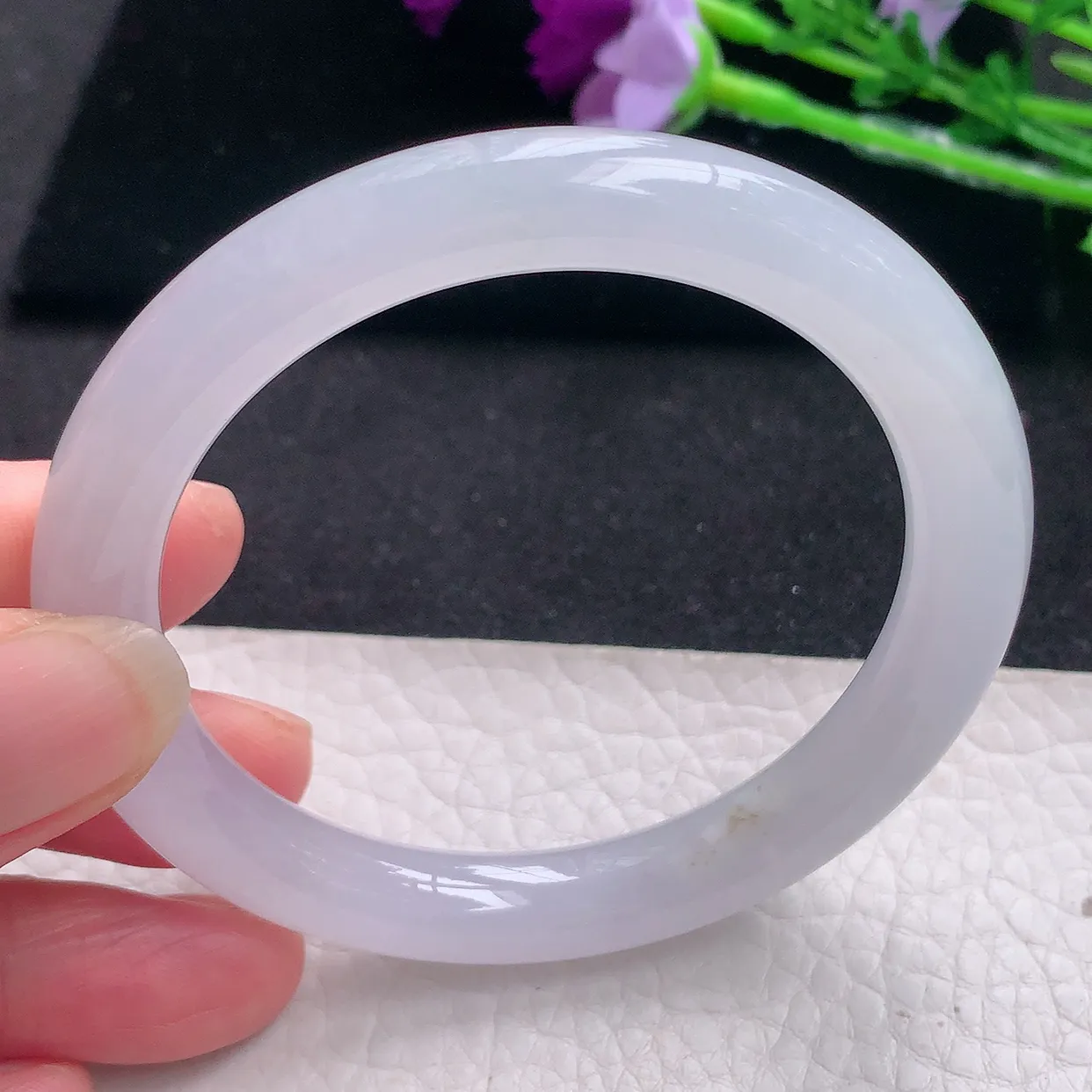 xh自然光55.3*9.2*8.8美人镯 翡翠a货玉手镯冰胶纯美圆条玉手环 平安镯