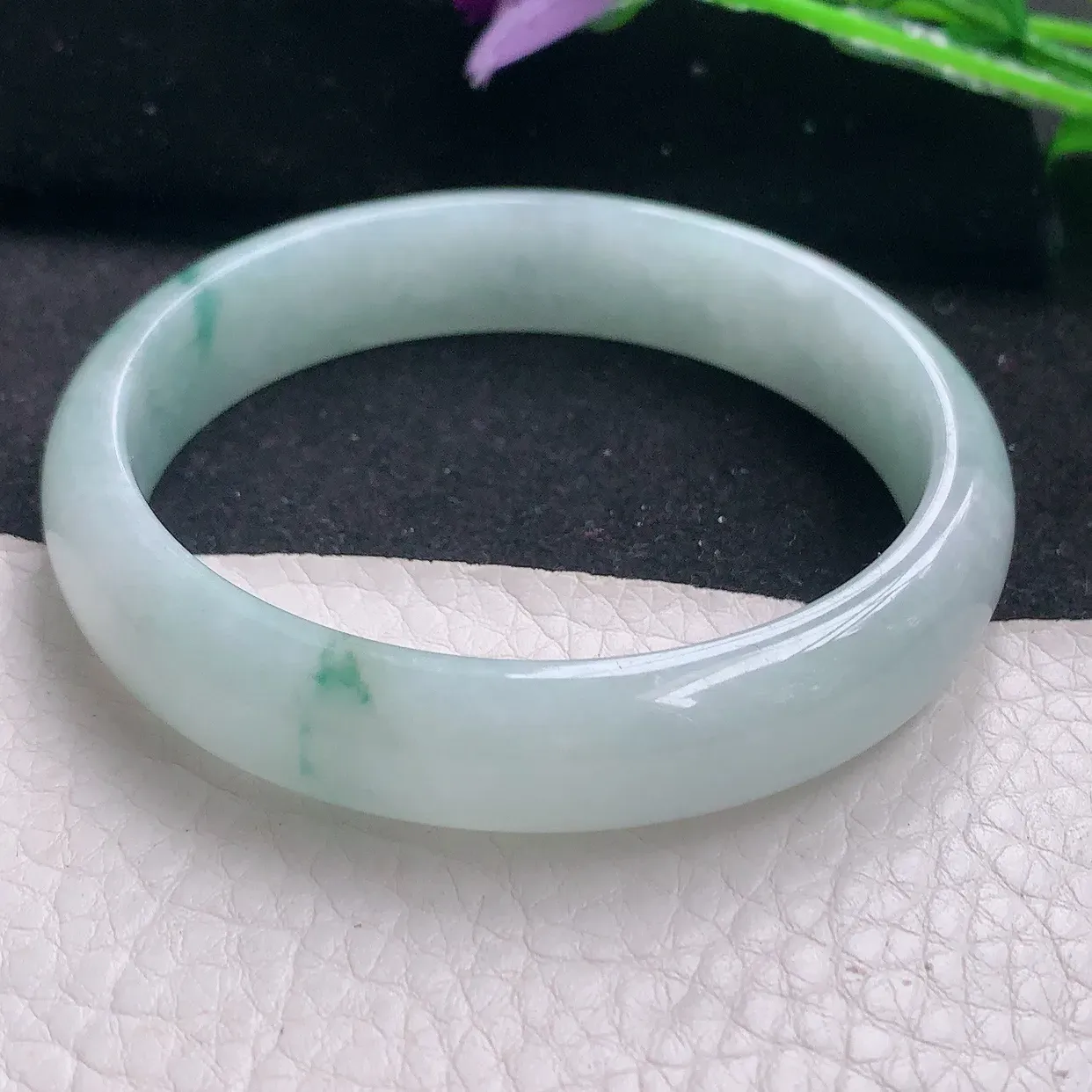 jm自然光56.7*12*6.3平安镯 缅甸翡翠A货飘花宽边玉手镯玉手环