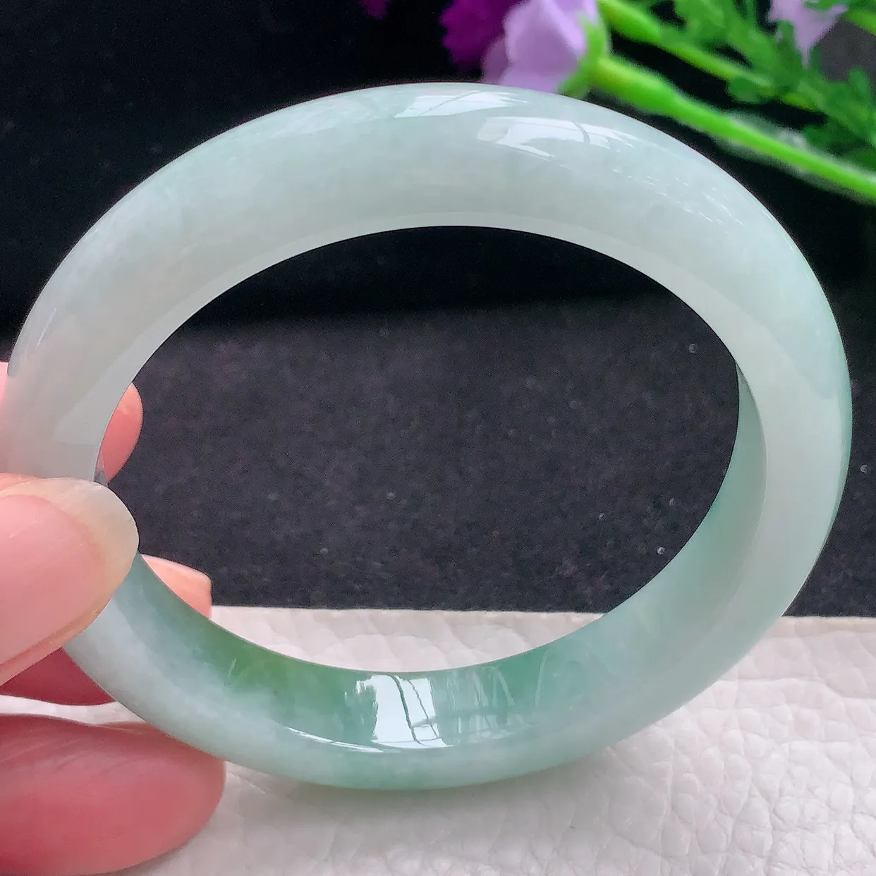 js自然光55*11*8.3平安镯 缅甸翡翠a货水润半山水宽边玉手镯玉手环