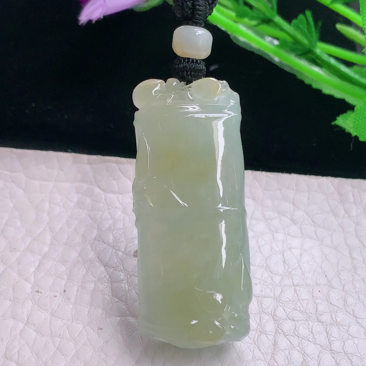 yl实拍43.6*18*9.5天然翡翠a货冰黄翡竹节吊坠 节节高升项坠