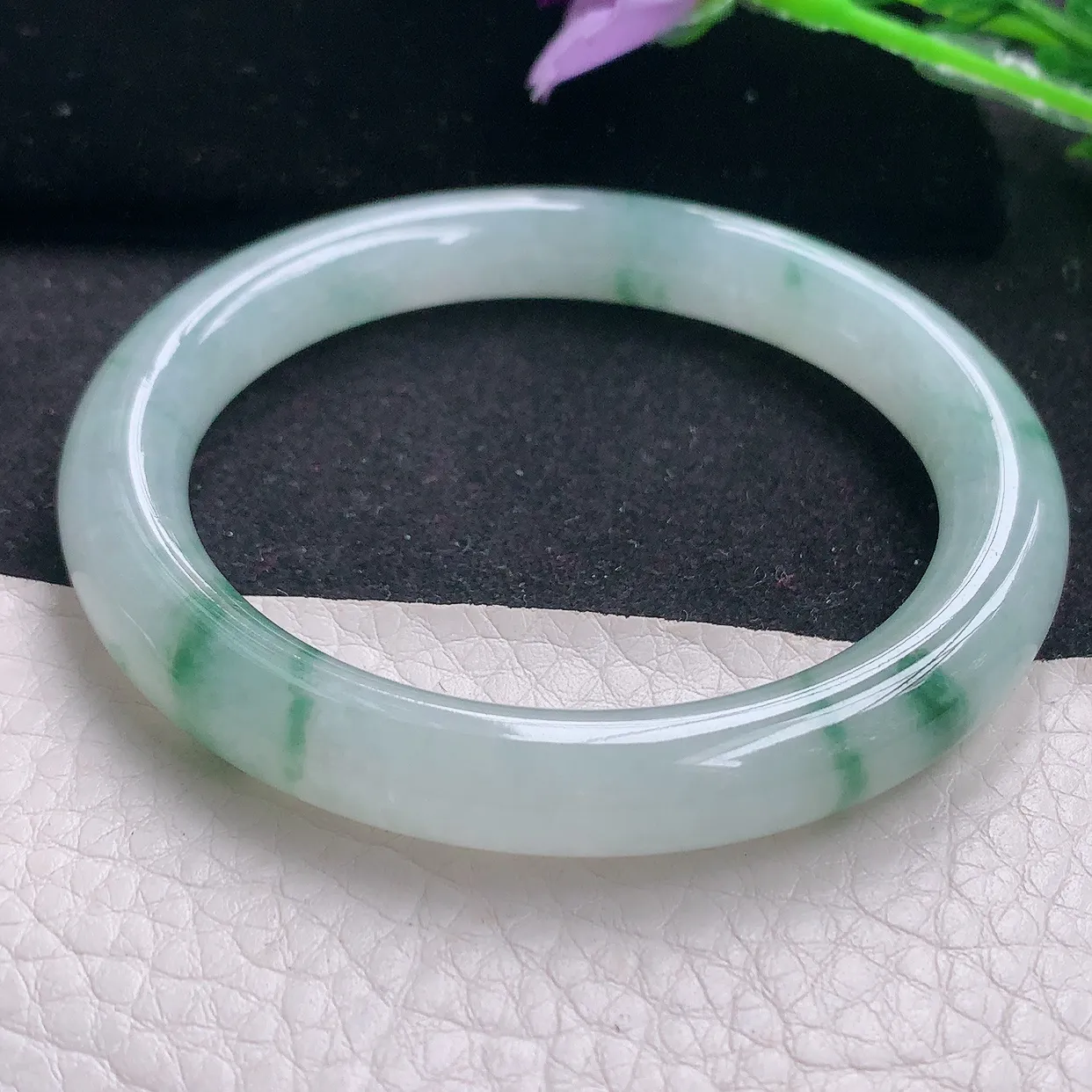 xd自然光53.8*9*8.6美人镯 缅甸翡翠a货玉手镯冰飘花圆条玉手环