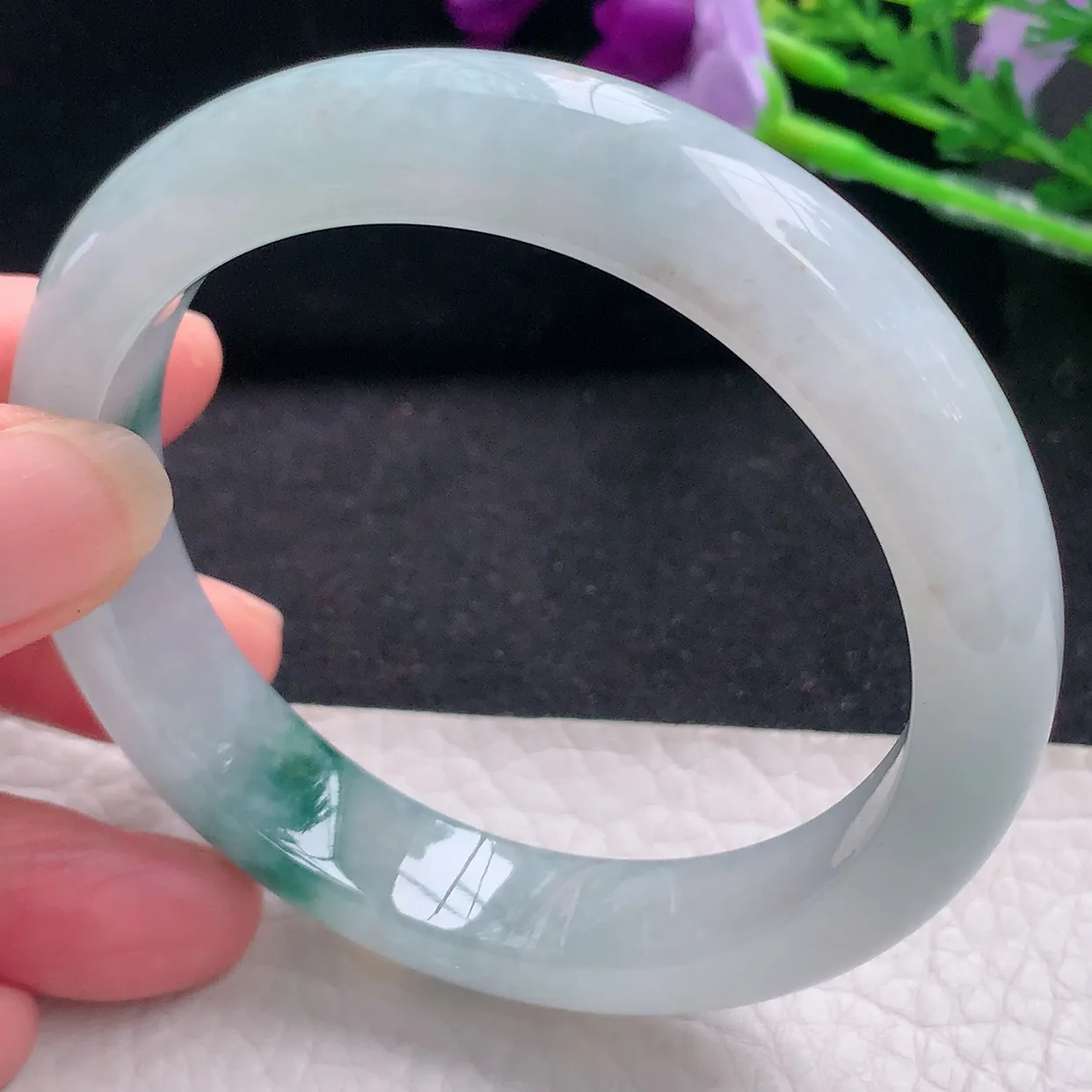 xd自然光57.5*12.5*8.5平安镯 缅甸翡翠a货玉手镯冰飘花宽边玉手环