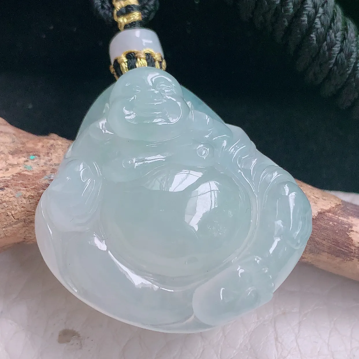 yl实拍30.8*31.8*9.3天然翡翠a货白冰大肚佛祖吊坠冰透福在眼前玉坠