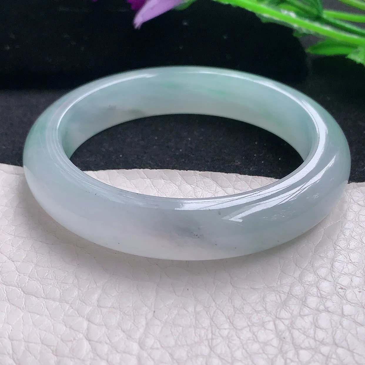 xo自然光53*11.6*8.3平安镯 缅甸翡翠A货冰飘绿花宽边玉手镯玉手环